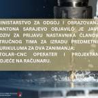 OBJAVLJEN JAVNI POZIV ZA IZRADU PREDMETNIH KURIKULUMA ZA STOLARA-CNC OPERATERA I PROJEKTANTA ODJEĆE NA RAČUNARU